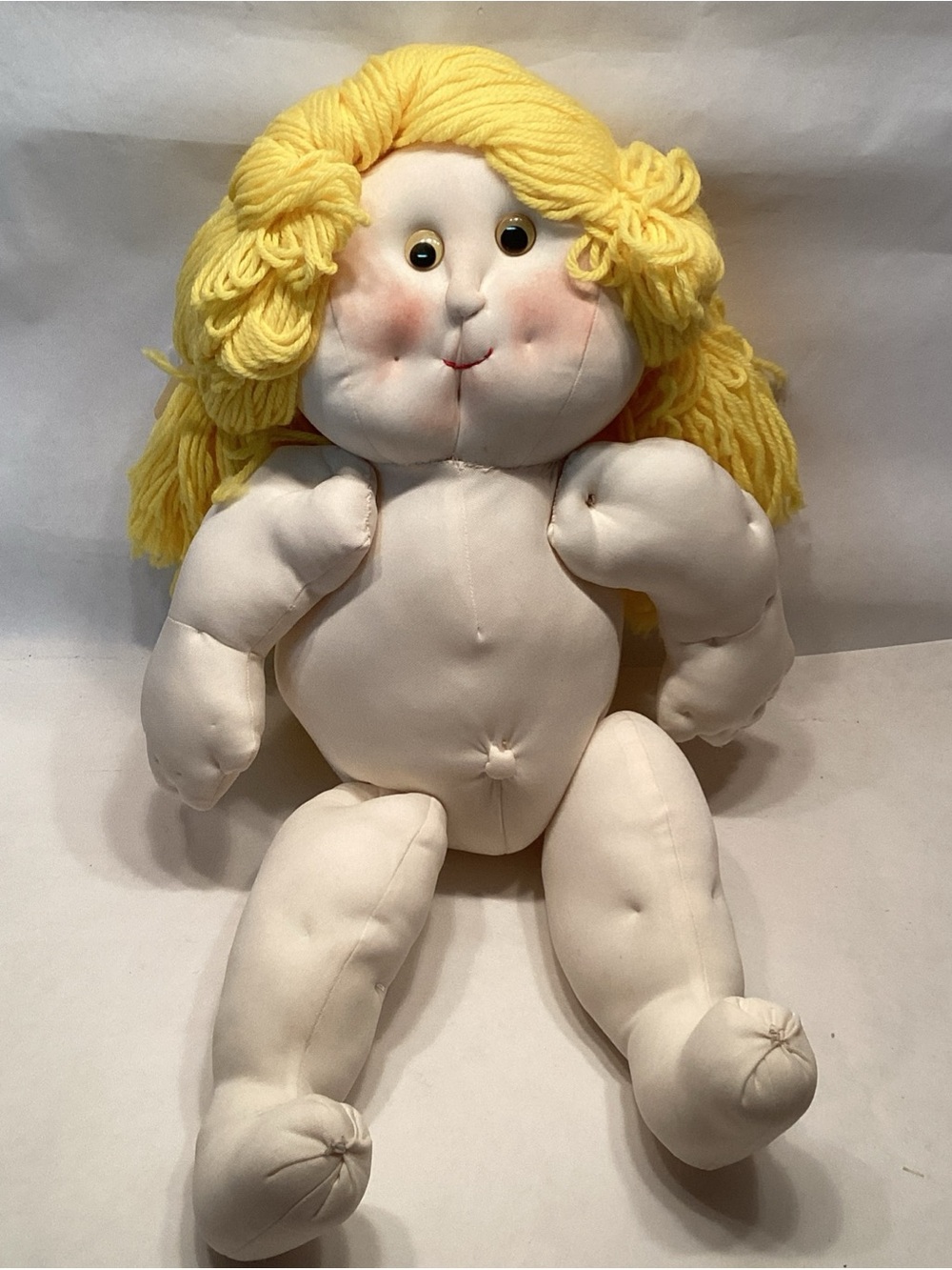 Home Crafted Soft Sculpture Doll Jointed Yellow Pig Tail 20” Rag Doll